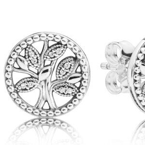 Sterling Silver Family Tree Stud Earrings, New